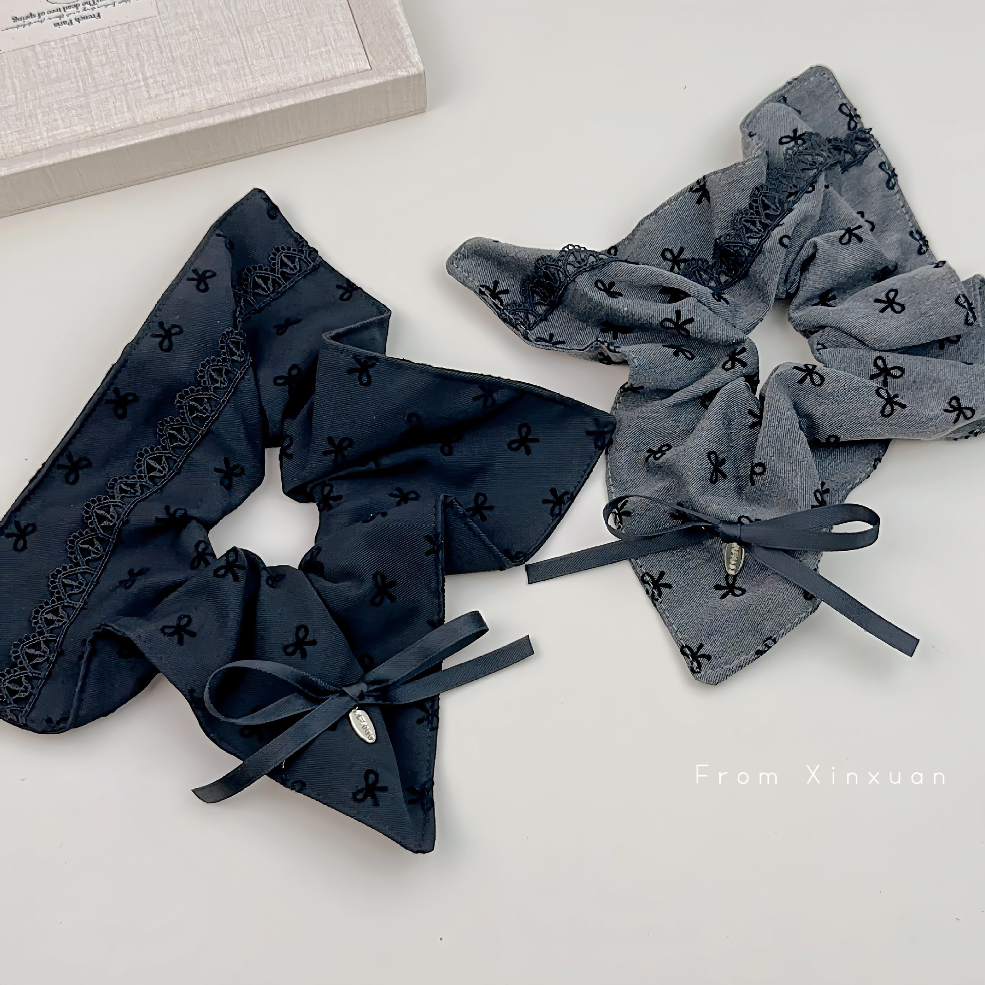 Gri francez gri gri gri fundă pătrată eșarfă intestin gros inel de păr retro high-end material agrafă de păr accesoriu de păr_voghion.com