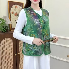 中式国风加棉马甲时尚复古提花坎肩背心盘扣女装新款妈妈无袖上衣