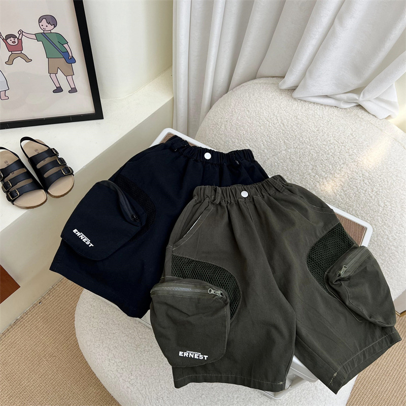2024 Drenge Sommer Amerikanske Arbejdsshorts med Store Lommer til Børns Fritid Løse Vandvaskede Bomuldsbukser Over Knæ 5/4_voghion.com