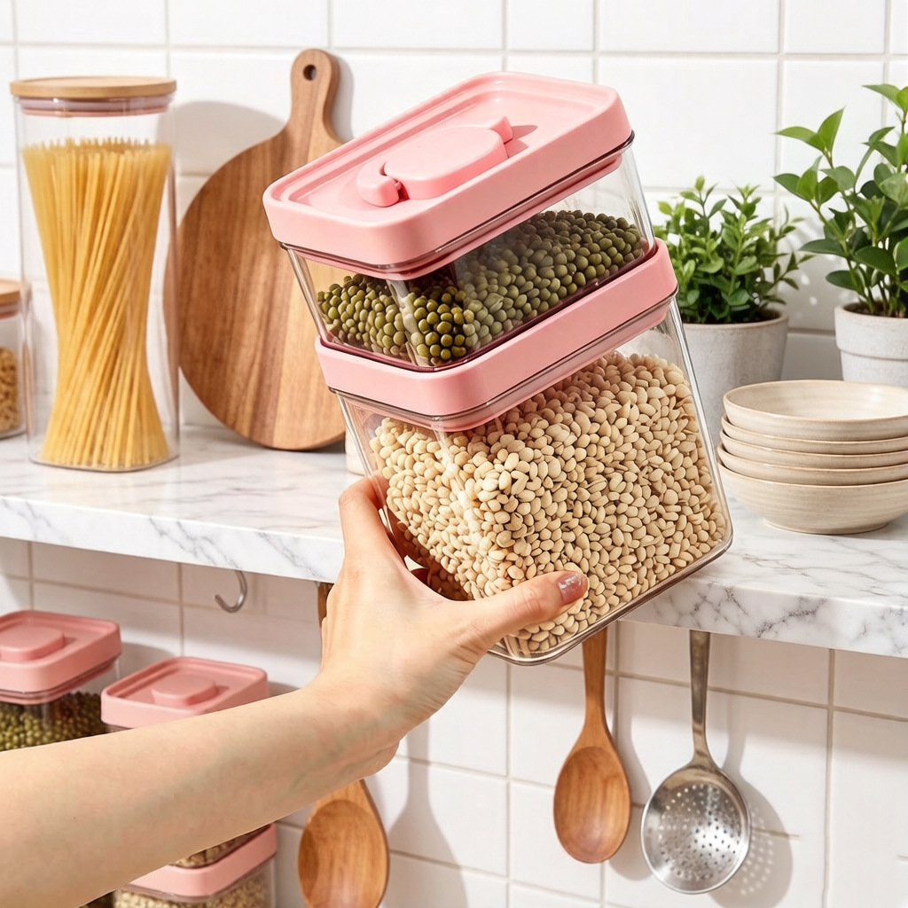 Tanque de sellado transparente de grado alimenticio portátil de granos variados, almacenamiento de bocadillos, cocina de almacenamiento, caja de preservación de PET