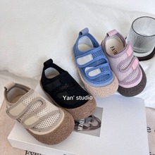 韩版儿童幼儿园宝宝板鞋2024春夏季新款男女童魔术贴镂空透气网鞋