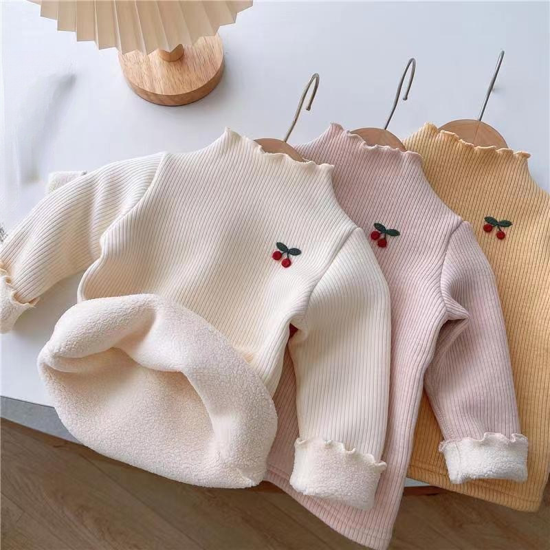 Girls' autumn clothes, winter, fashionable velvet thickened base shirt, autumn and winter clothes, baby girls' long-sleeved base, children's clothing, inner wear