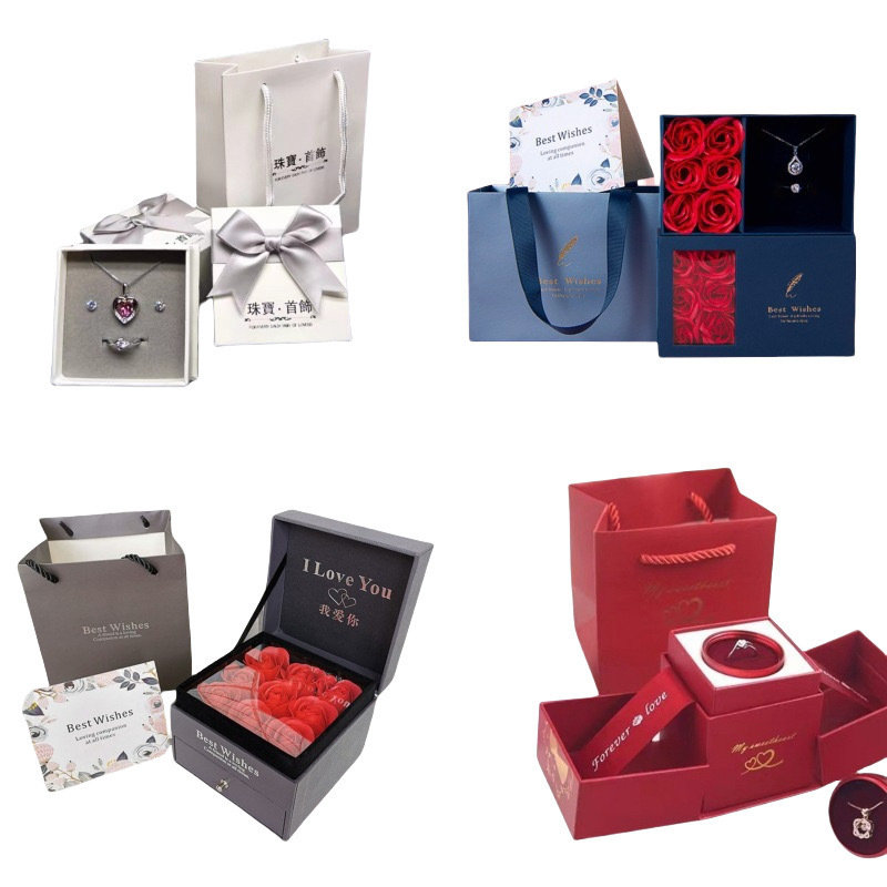 Caja de joyería de arco caja de regalo de rosas borrado tela de plata certificado bolso collar pulsera anillo (un solo disparo no envía)