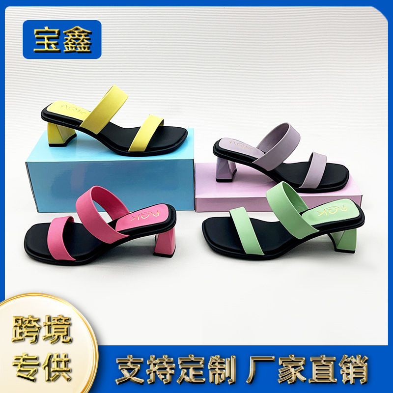 Cross-Border Slippers Fashion Shoes 2025 Spring New Thick Root Open-Toe Fashion Age-Reducing Sandals High Heels Fairy Style