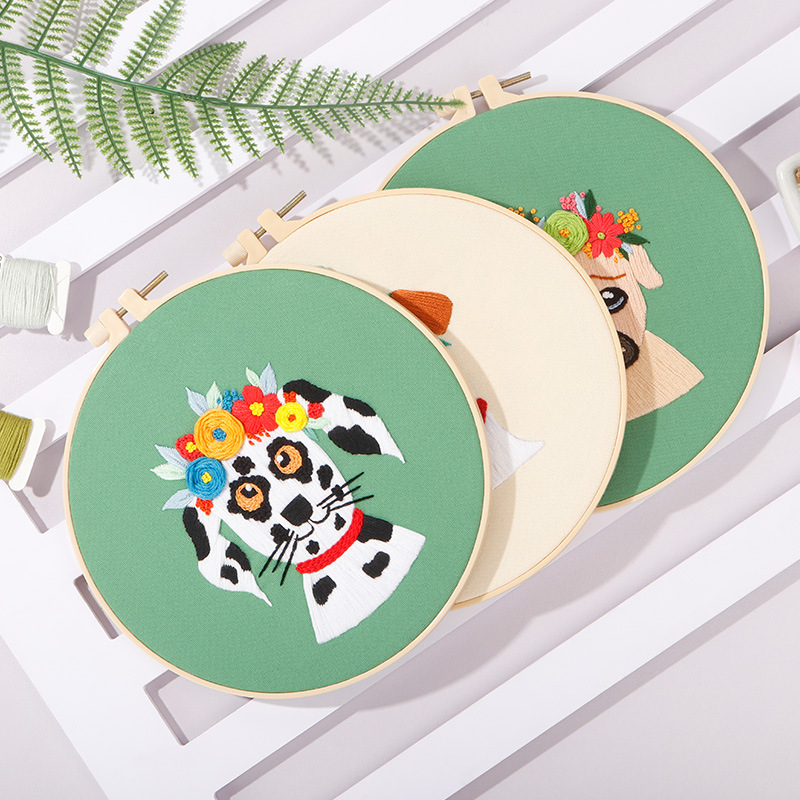 Nuevo original DIY bordado hecho a mano paquete material abstracto europeo perro animal traje fábrica para inglés