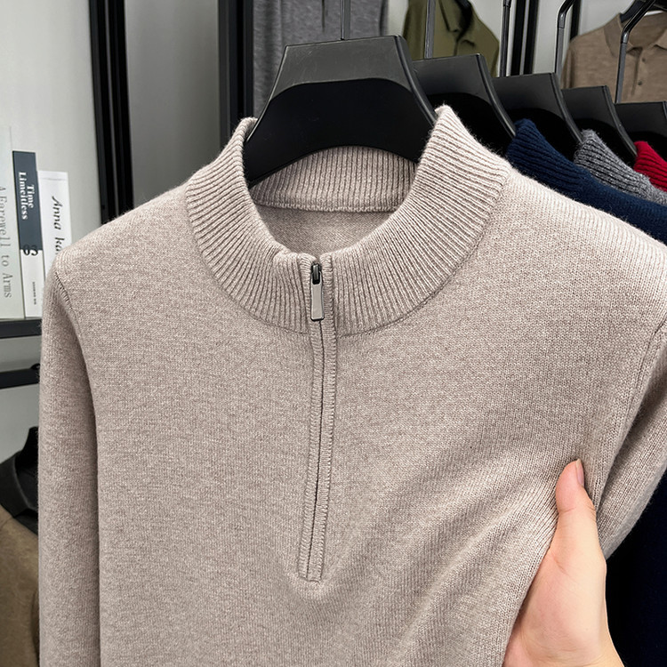 Nuevo delgado otoño y invierno semia cremallera suéter de manga larga casual overhead casual de color sólido overhead de lana camiseta de punto de hombre