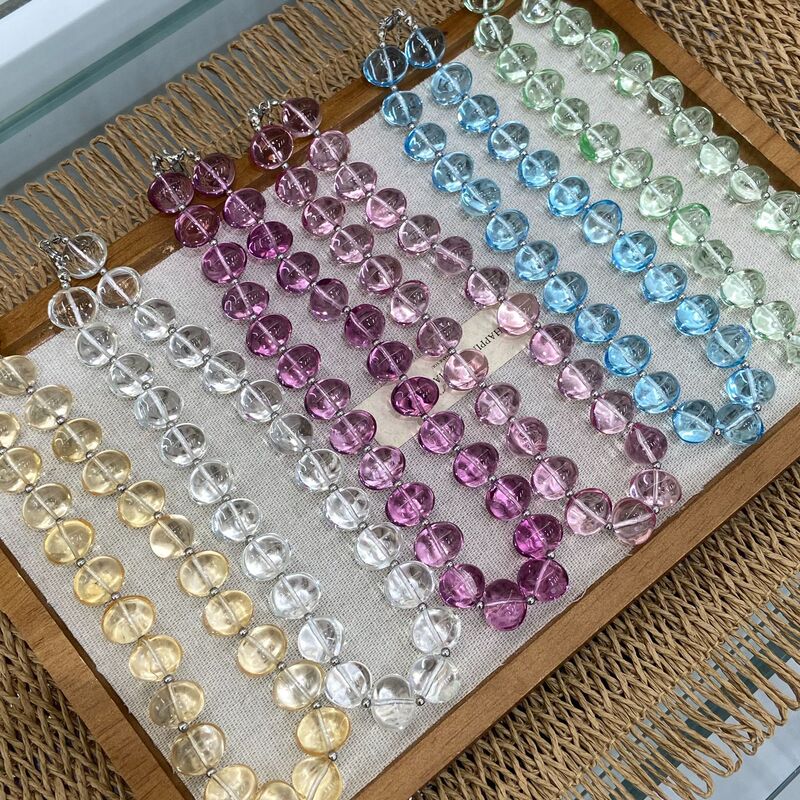 Blogger's Same Style Colorful Dopamine Color Beaded Necklace for Women, Fashionable and High-End Ice-Clear Choker
