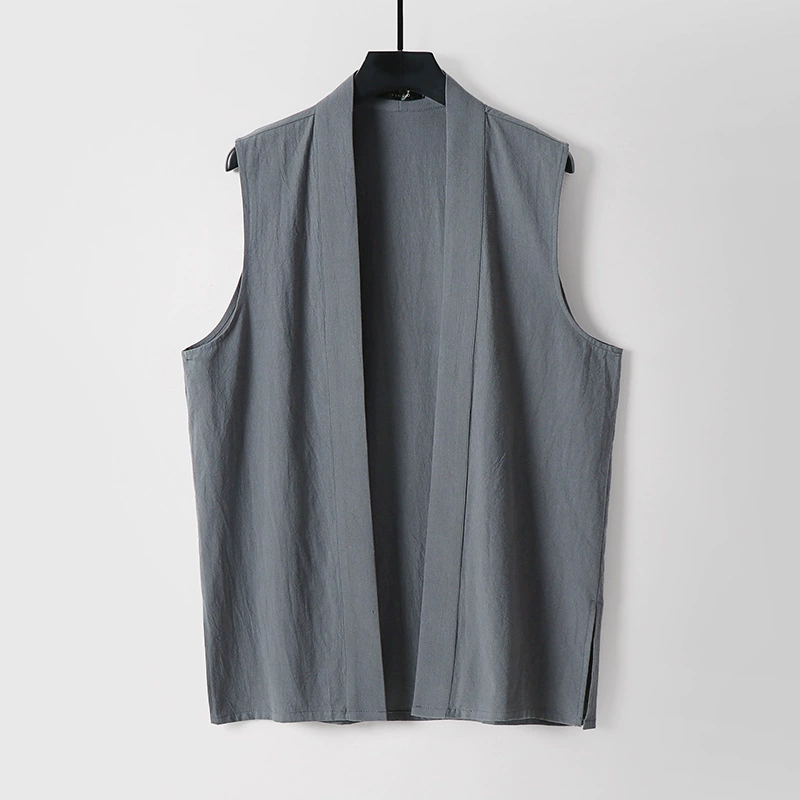 Мужская универсальная рубашка без рукавов из хлопка и льна без пуговиц в стиле ретро с v-образным вырезом, жилет, толстовка, новый жилет в стиле шинуазри, дышащий, большого размера