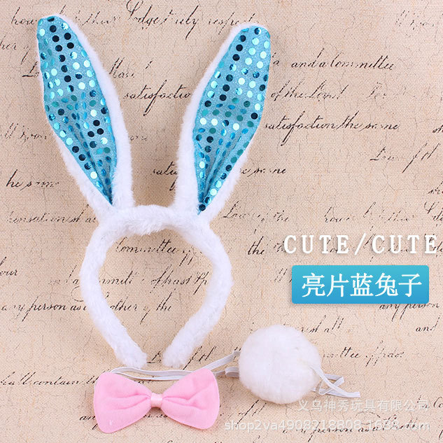 Tocado de rendimiento animal tocado de conejo accesorios lindo pequeño conejo blanco oreja diadema pajarita cola conjunto de tres piezas