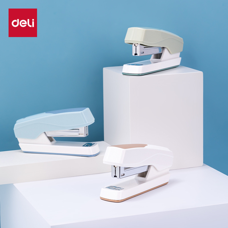 델리 0427 데스크탑 스테이플러 회전 가능한 낮은 네일 슬롯 Morandi 컬러 스테이플러 다기능 사무실 학습