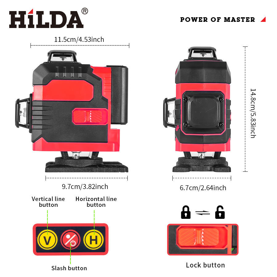 Nivel láser de alta precisión HILDA16, se puede colocar en paredes o pisos, interruptor de sensor portátil, base giratoria