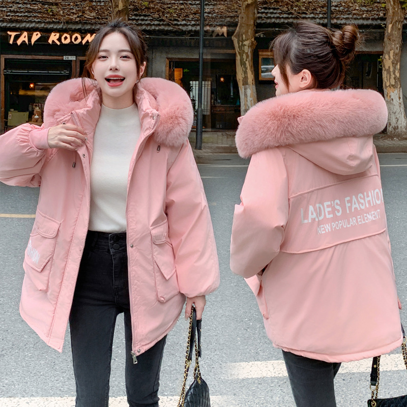 Pequeño algodón para mujeres 2025 nuevo suelto y camisa de algodón grueso chaqueta de algodón largo y medio cuello chaqueta con capuchón
