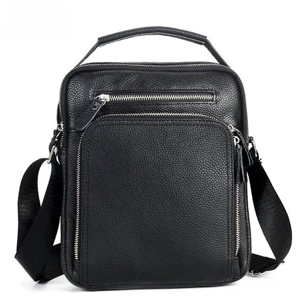 Black Waterproof First-Layer Cowhide Men's Handbag, Fashionable Business Commuter Bag, Large Capacity Genuine Leather Casual Shoulder Bag