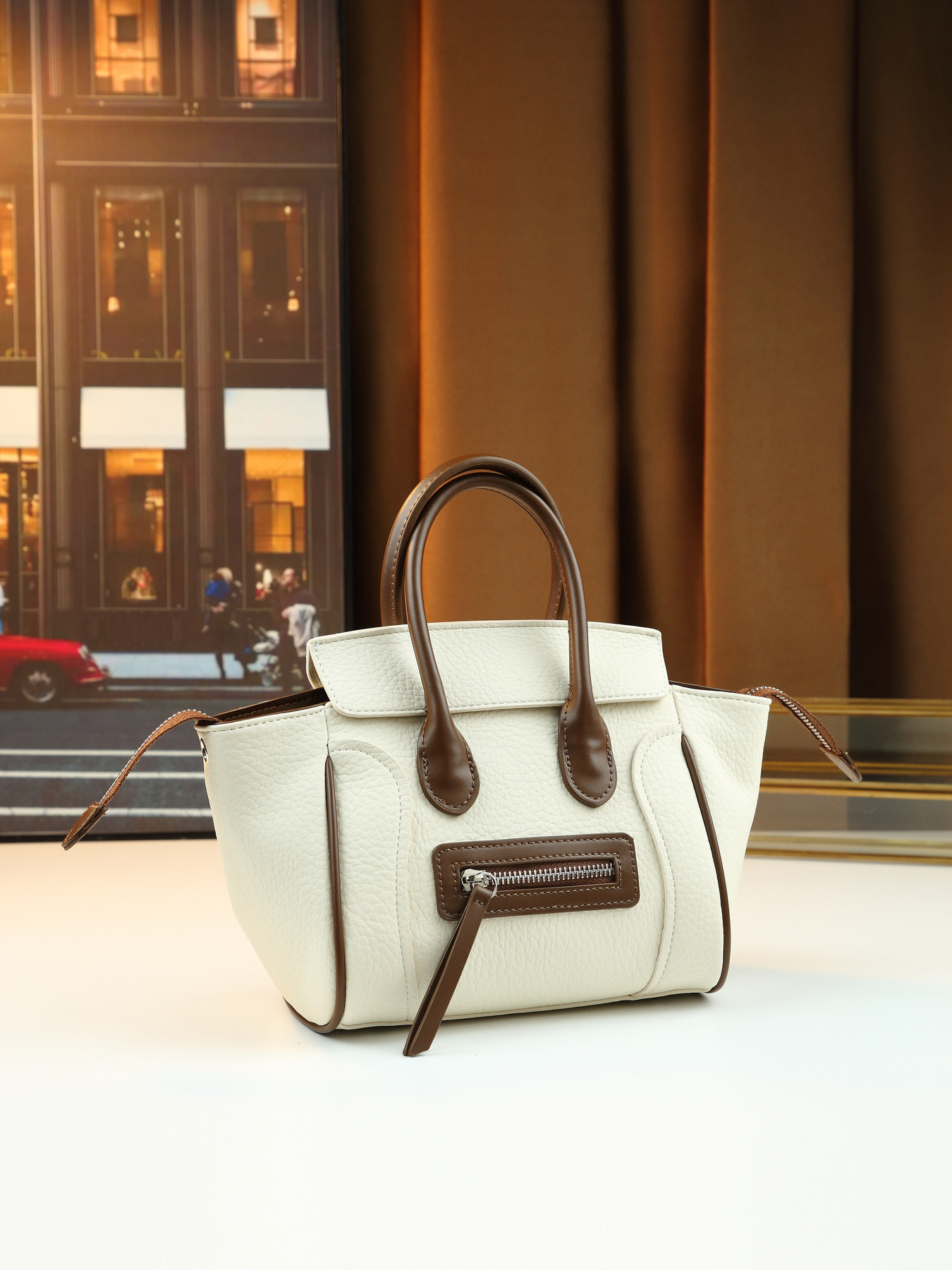 Women's Retro Colour Block Smiley Face Large Pu Leather Tote Bag_voghion.com