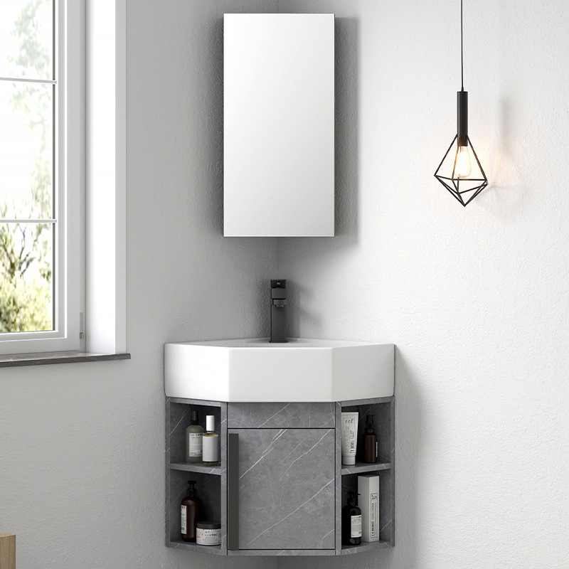 Pequeño apartamento montado en la pared del lavabo gabinete combinación esquina del baño triángulo que cae mesa de lavado esquina de la piscina lavabo