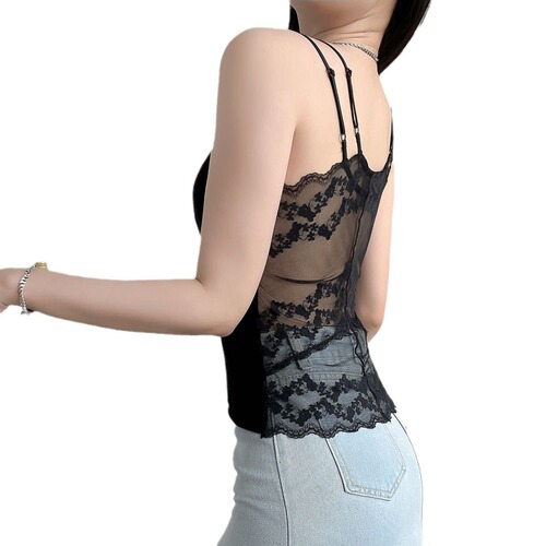 New gold velvet women's vest with beautiful back suspender autumn and winter satin back lace warm base layer top