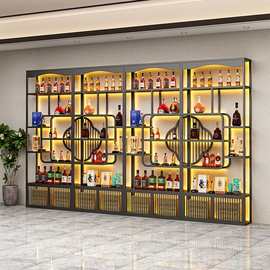 红酒柜展示架商用酒柜展示柜酒庄落地红酒架新中式铁艺白酒柜