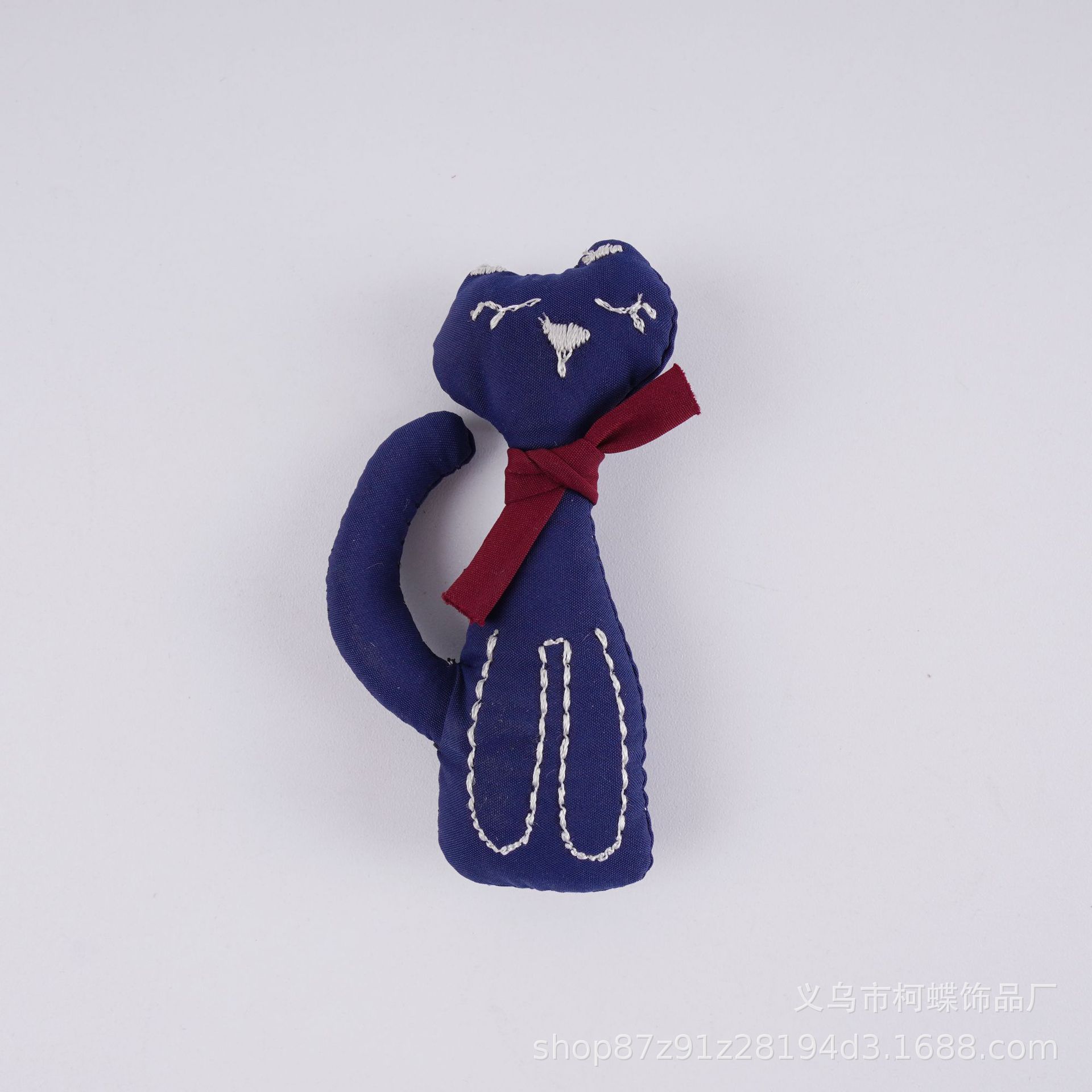 격자 무늬 스카프 고양이 진한 파란색