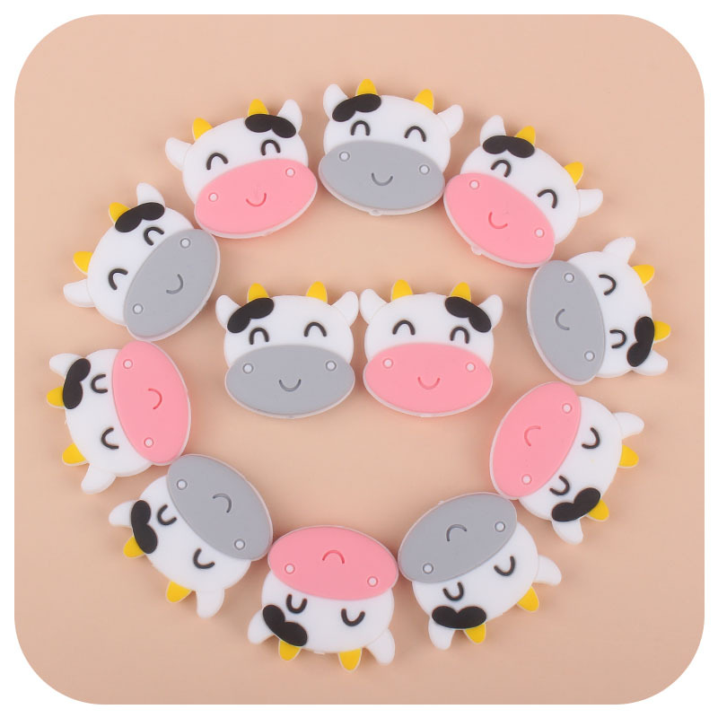 Creativo DIY bebé suministros de dibujos animados animal vaca silicona joyería bebé pezón anti-gota cadena molar mordedor accesorios