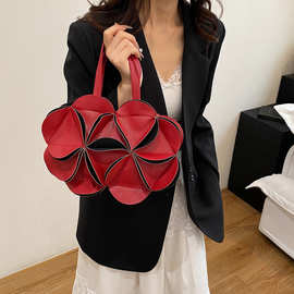 花式手提包设计可爱花朵女晚宴包造型单肩斜挎包褶皱pu花朵托特包