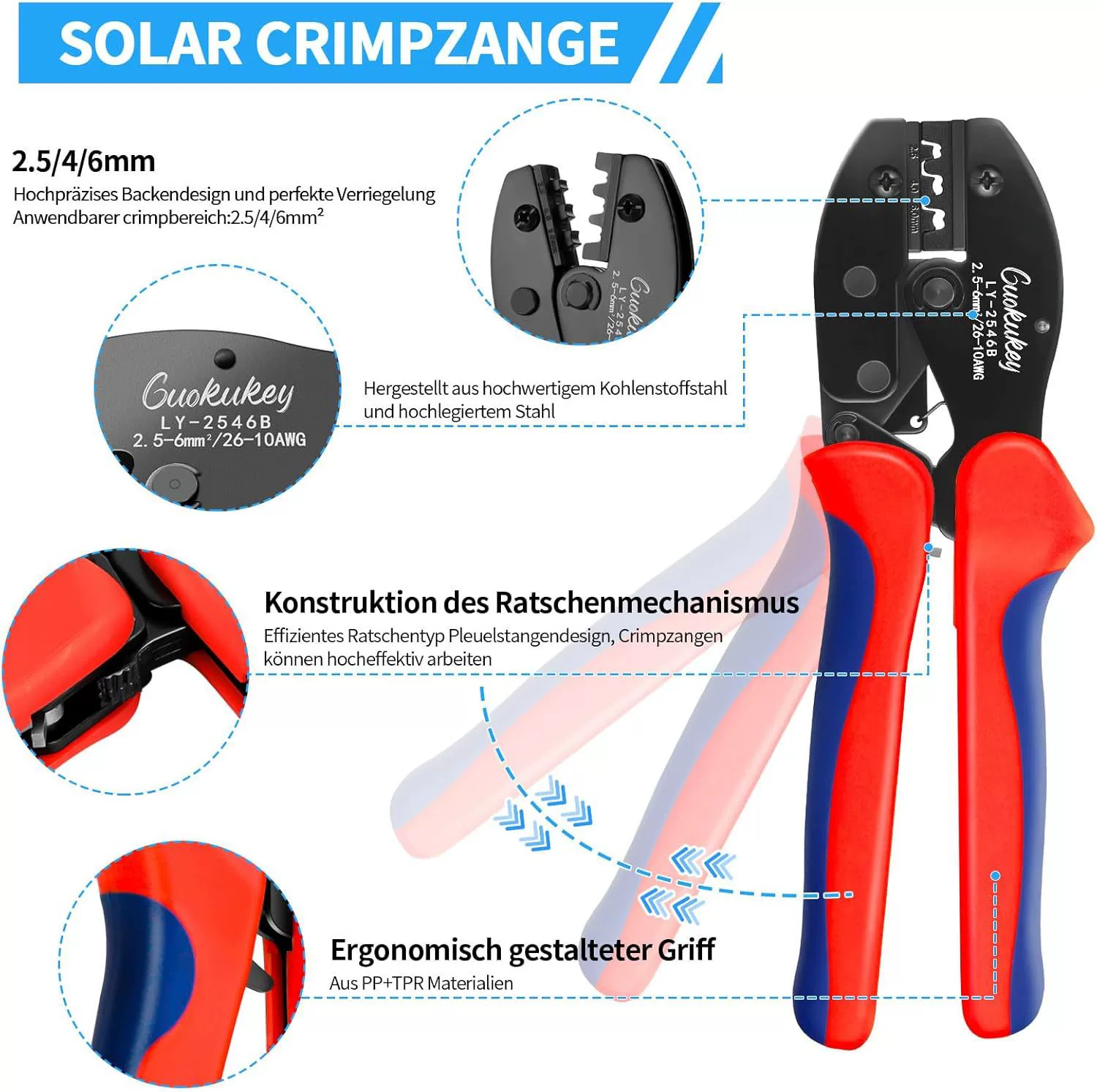 Набор клемм Crimpzange для солнечных панелей 2.5/4/6 мм² Кабель PV