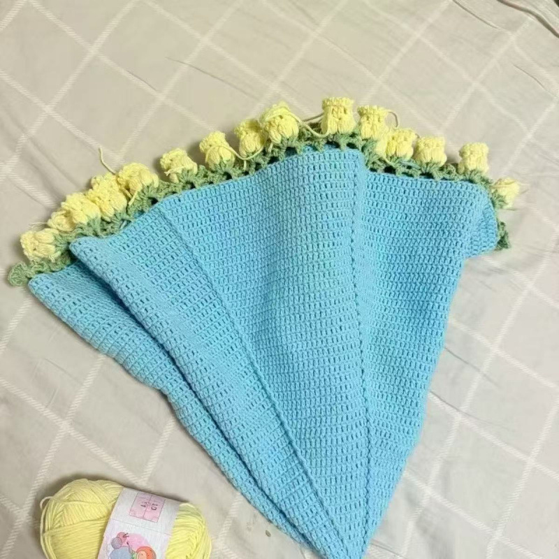 玫瑰花束毯子手工编织材料包毛线团钩织花朵毛毯铃兰花毯成品|undefined