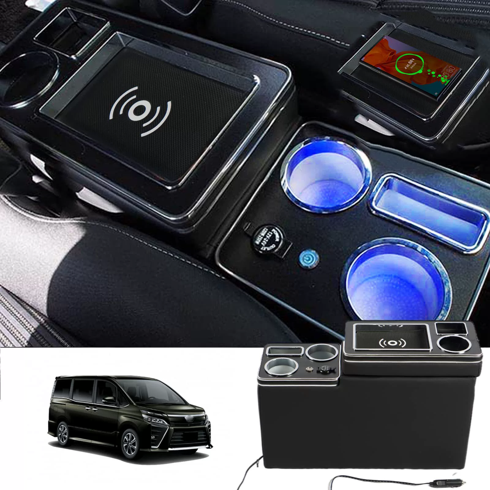 [Беспроводная зарядка] Консольная коробка, VOXY, Автомобильный подлокотник, Для Toyo