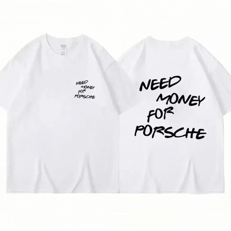 European size T-shirts require clothing that are light, luxurious, fashionable, loose-fitting, printed, plus-size, pure cotton, trendy, and Porsche-themed for men