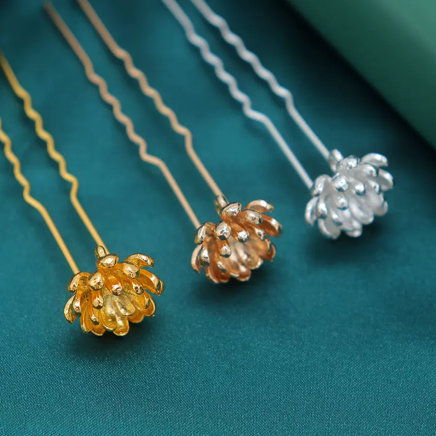 合金电泳保色波浪二齿雏菊吊环发钗古风汉服旗袍步摇配件配饰