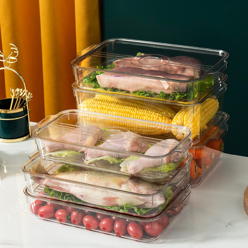 Refrigerador con tapa Caja de almacenamiento de cocina para el hogar Cerradura de acrílico transparente Caja fresca de gran capacidad Caja de conservación superpuesta de frutas y verduras