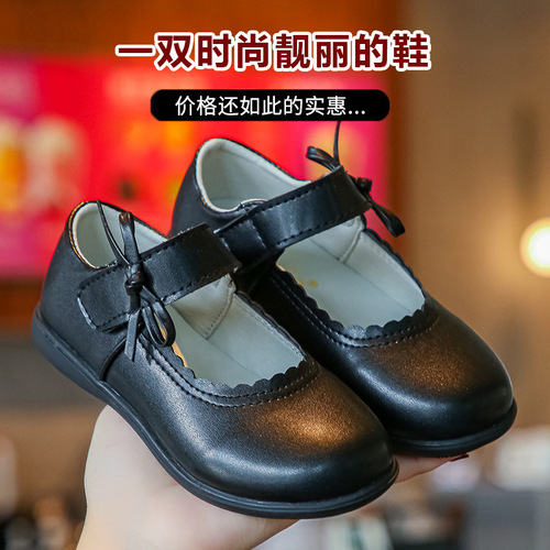 Girls' black leather shoes spring and autumn new soft-soled student shoes white flower girl school shoes British style children's performance shoes