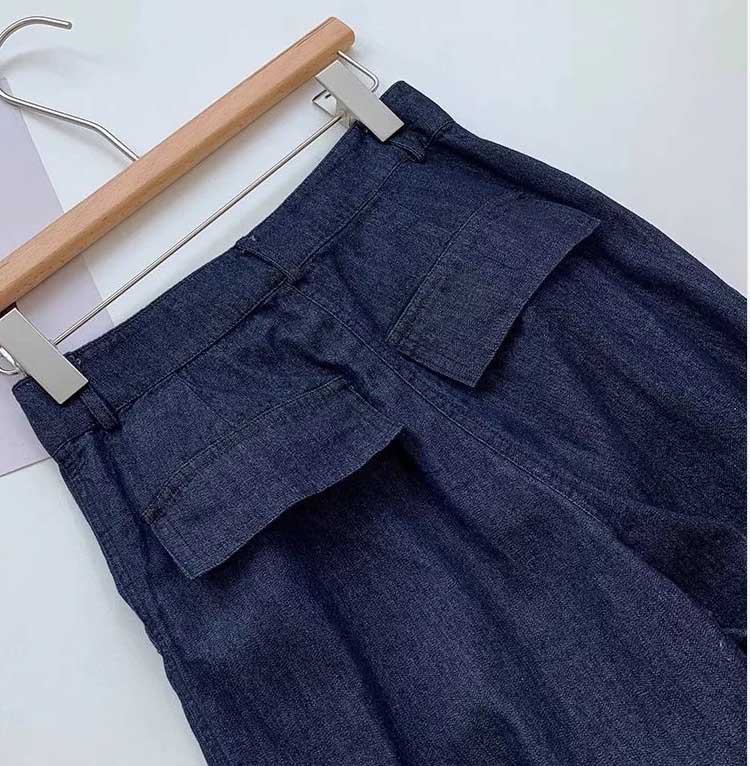 Quần ống rộng vải lanh cotton Yamamoto cạp cao kiểu harem mùa hè 2025 — Màu xanh đậm chi tiết 1