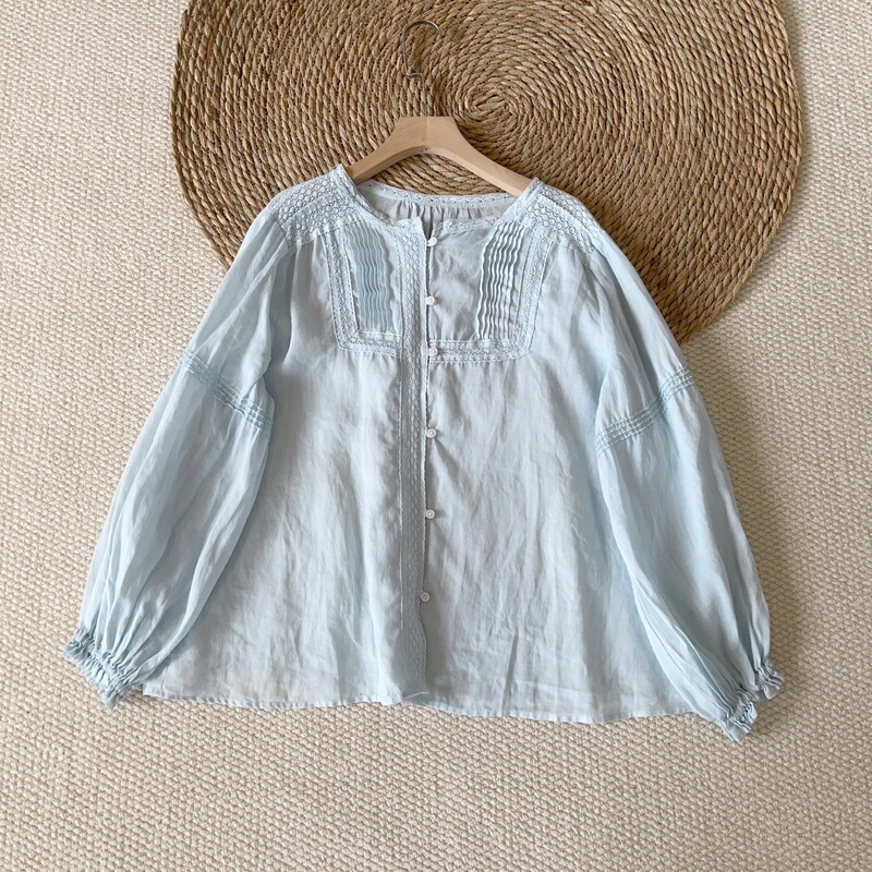 French Style Ramie Top Spring and Summer New Lazy Lace Stitching Court Style White Shirt for Women French Style Ramie Top Spring and Summer New Lazy Lace Stitching Court Style White Shirt for Women