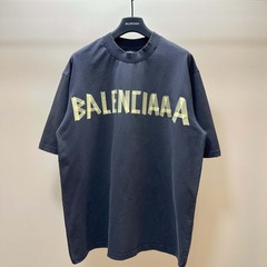 高品質パリB家イエローテーププリントファミリー半袖Tシャツ男女兼用ゆったりOs半袖Tシャツ