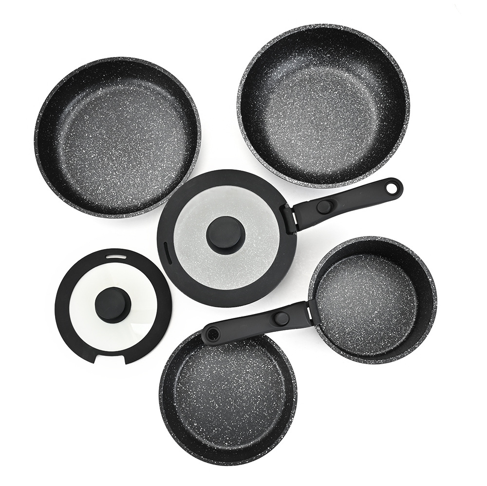 Juego de wok antiadherente doméstico desmontable transfronterizo, cocina de inducción de piedra médica, estufa de gas, sartén universal de fondo plano