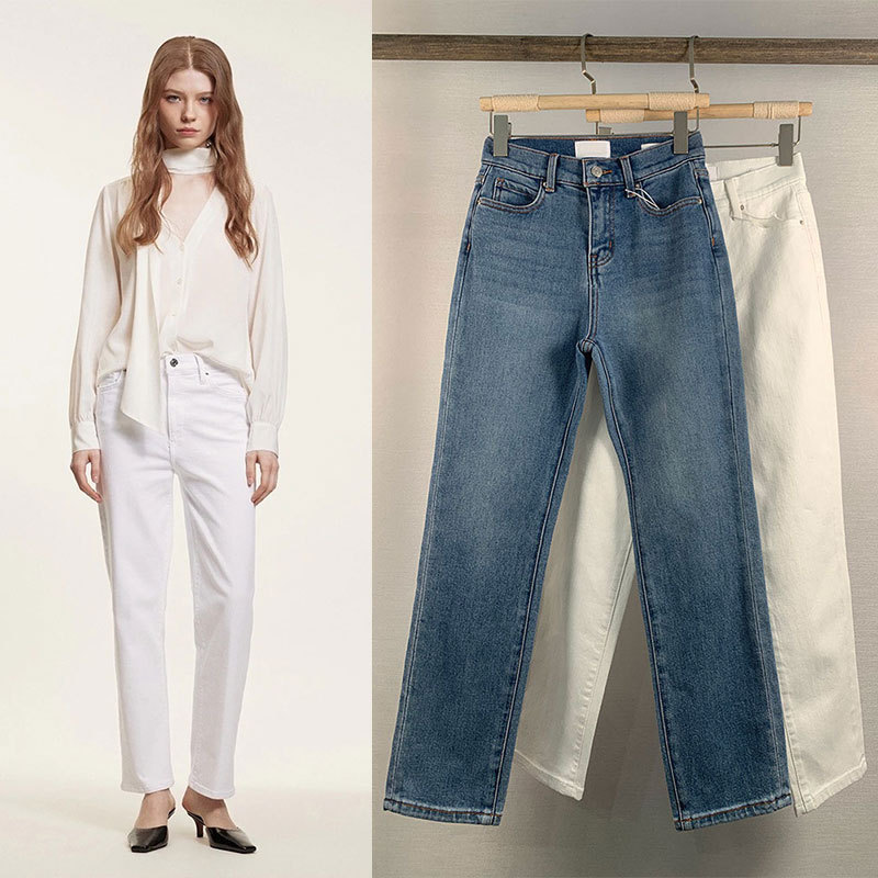 Factory Direct Supply 2025 FD Straight Nine-point Jeans Women's High Waist Slimming Leg Length Joker Micro-elastic Four Seasons