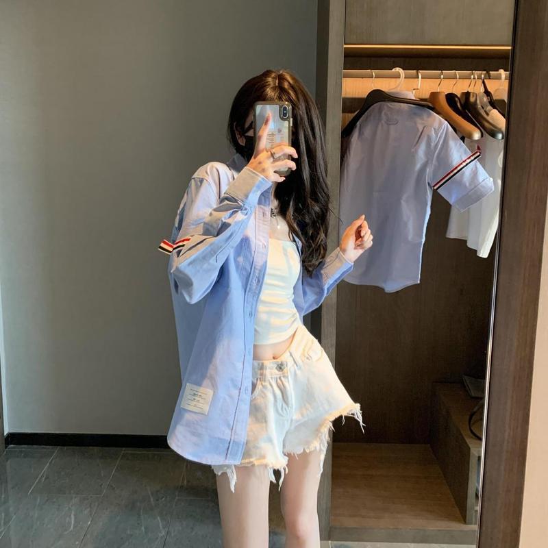 Tbさん春と秋の新型シャツ長袖クラシックカジュアル双袖リボンシャツ男女同型カップル|undefined