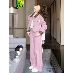 韩版洋气棉/棉外套女长裤两件套春秋季新款百搭上衣休闲时尚套装