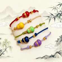 轻奢沙金珐琅彩葫芦新中式实心福禄葫芦高级感彩色细手绳编织手链