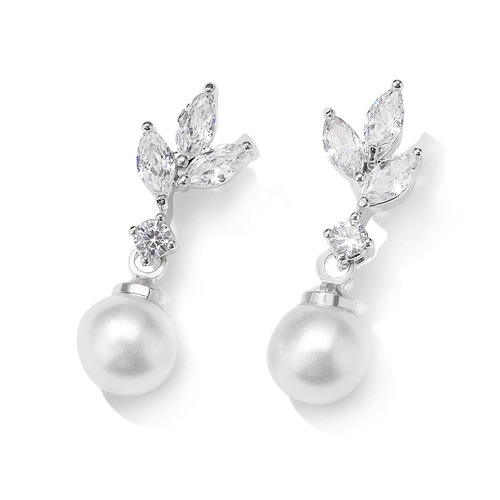 RAKOL Korean-style Fashion Minimalist Pearl Earrings for Women, Cross-border Classic Copper-inlaid Horse Eye Zirconium Leaf Earrings