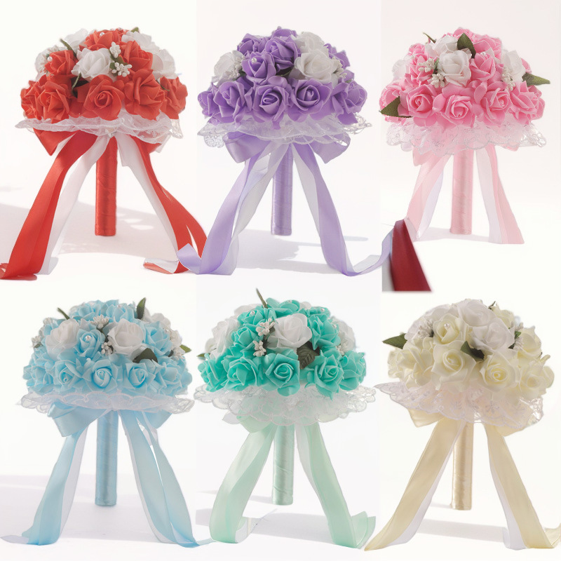 Baoxin Bridal Accessories Amazon Best Selling Bridesmaid Hand Bouquets Ivory White Foam Rose Arrangement Wedding Hand Bouquets Wholesale