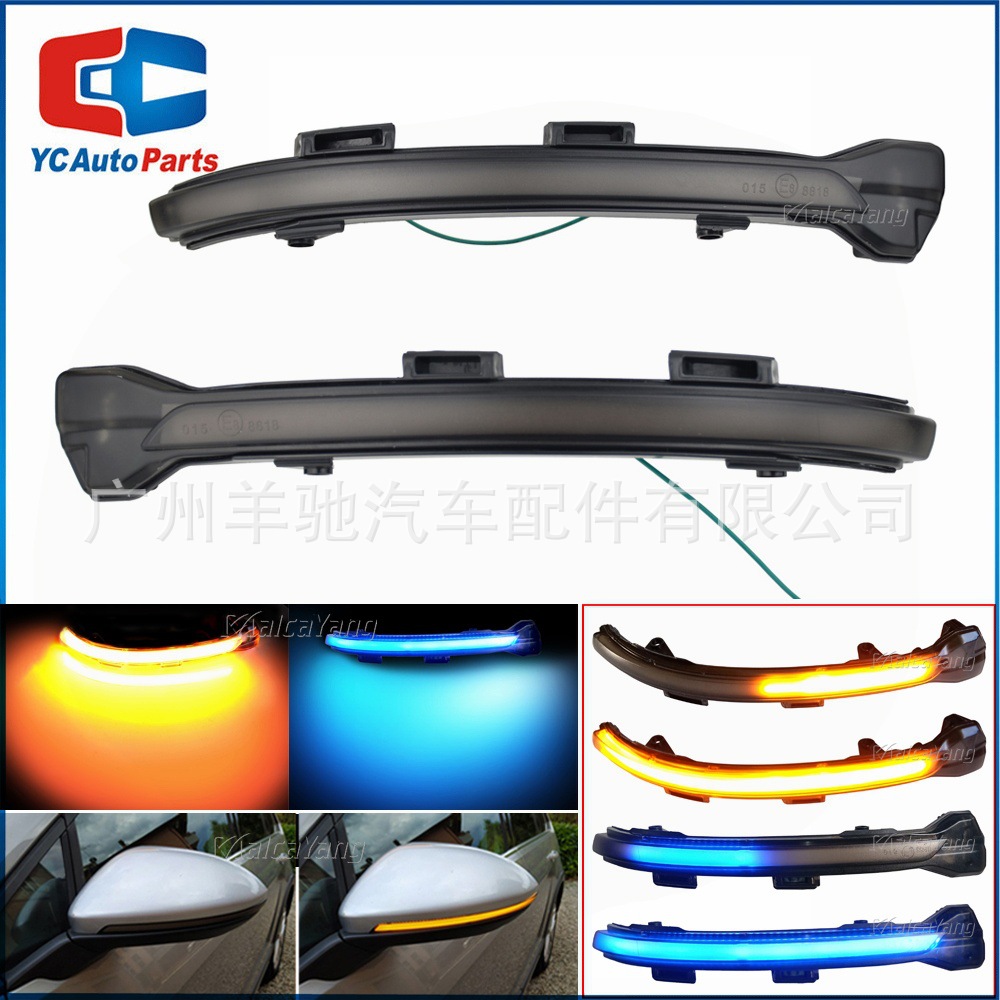 Aplicable a Volkswagen Golf 7 7.5 luces de dirección LED de flujo de agua espejo retrovisor dinámico un toque de azul