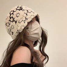 语兰2025款日系手工花朵镂空堆堆帽女春夏薄款韩系甜美包头帽批发