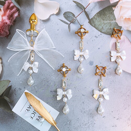 Sex toy bow with diamond white lace bow nipple clamp anal plug flirting and training sm sex toy