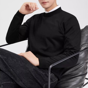Factory wholesale 245 grams of machine washable 100 worsted wool sweater men's solid color sweater top T1622