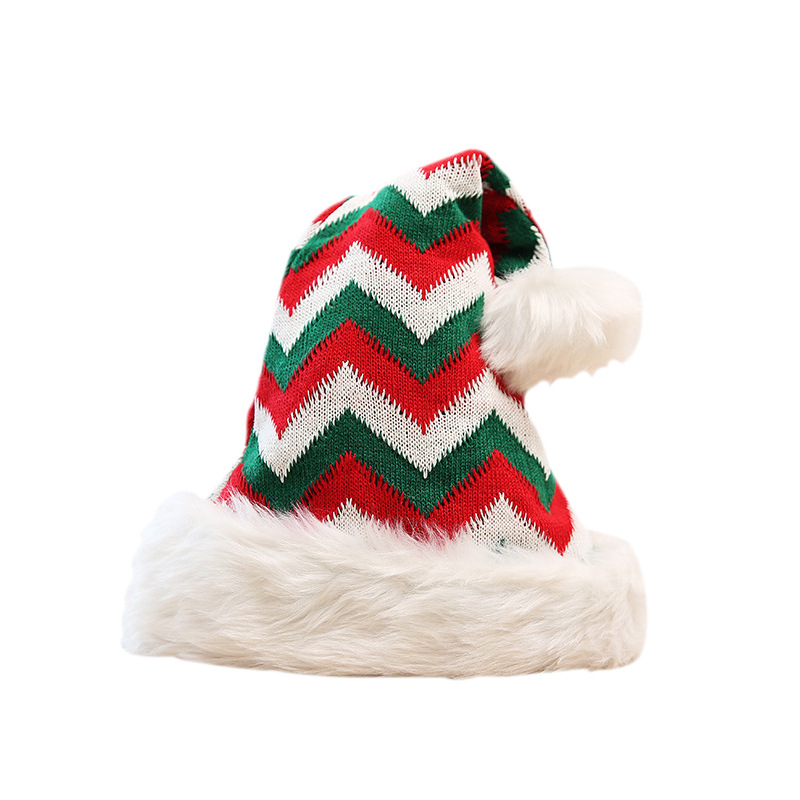 Sombreros de Navidad a rayas transfronterizas, sombreros de Navidad de peluche, sombreros de Santa Claus, sombreros de decoración de Navidad, sombreros de grosor aumentados