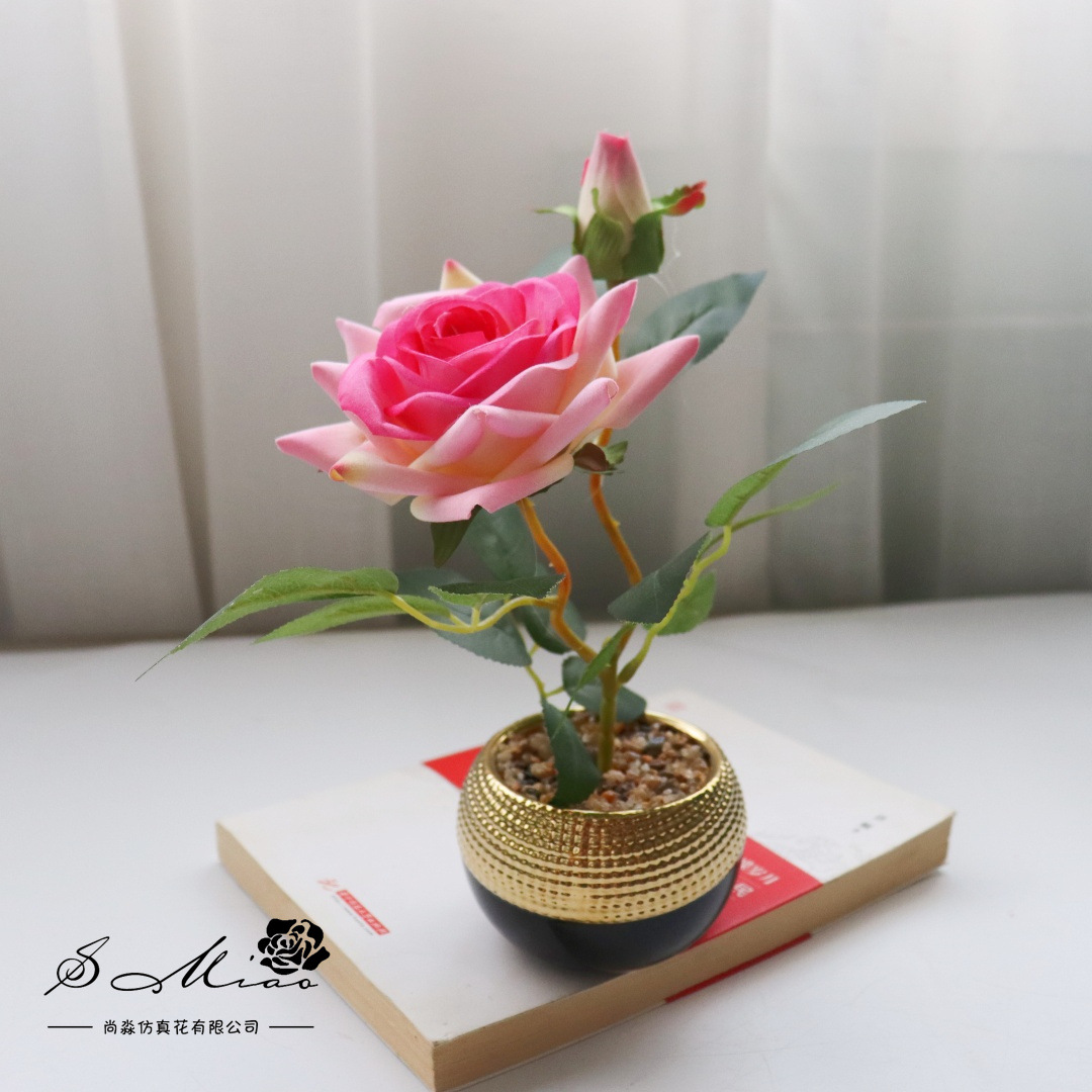 Flores falsas bonsái de rosas de alta gama de estilo europeo simulación de flores de moda decoración creativa decoración de plantas verdes artificiales simulación de macetas image 15