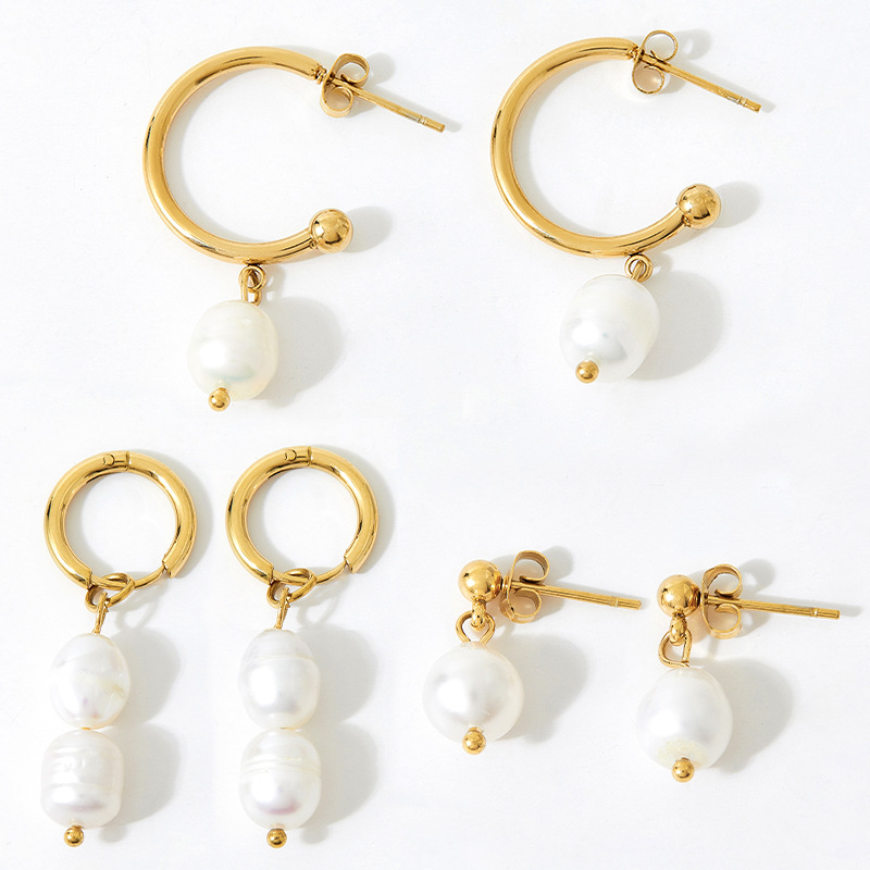 Fashion C Shape Stainless Steel Pearl Plating Drop Earrings 1 Pair