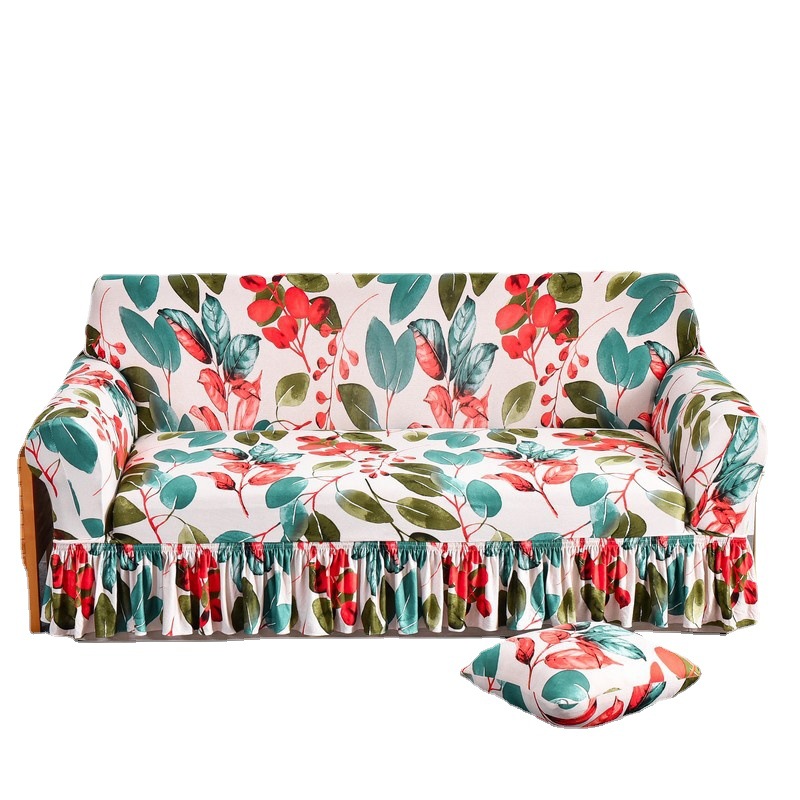 Funda de sofá elástica con faldón protector antipolvo universal_voghion.com