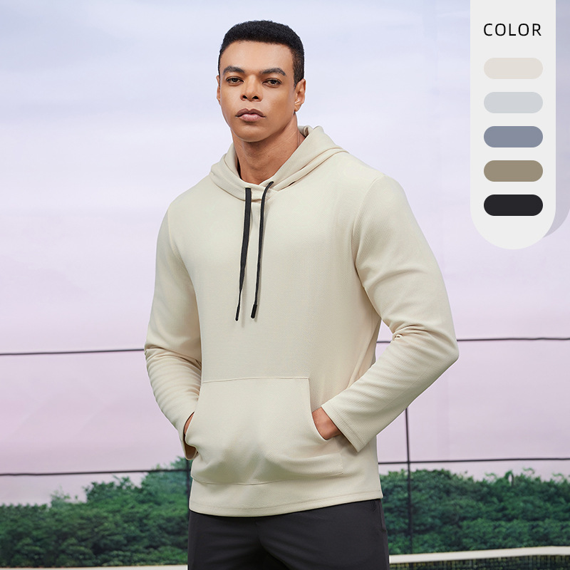 Transfronterizo al aire libre sudadera con capuchón otoño invierno entrenamiento de carrera sudadera de fitness hombre cuello alto secado rápido mangas largas bolsillo canguro